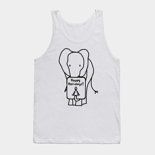 Christmas Elephant says Happy Holidays Line Drawing Tank Top by ellenhenryart